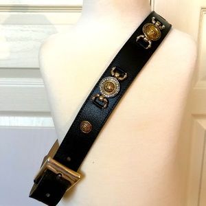 Vintage Silver/Gold adorned Leather Italian Belt